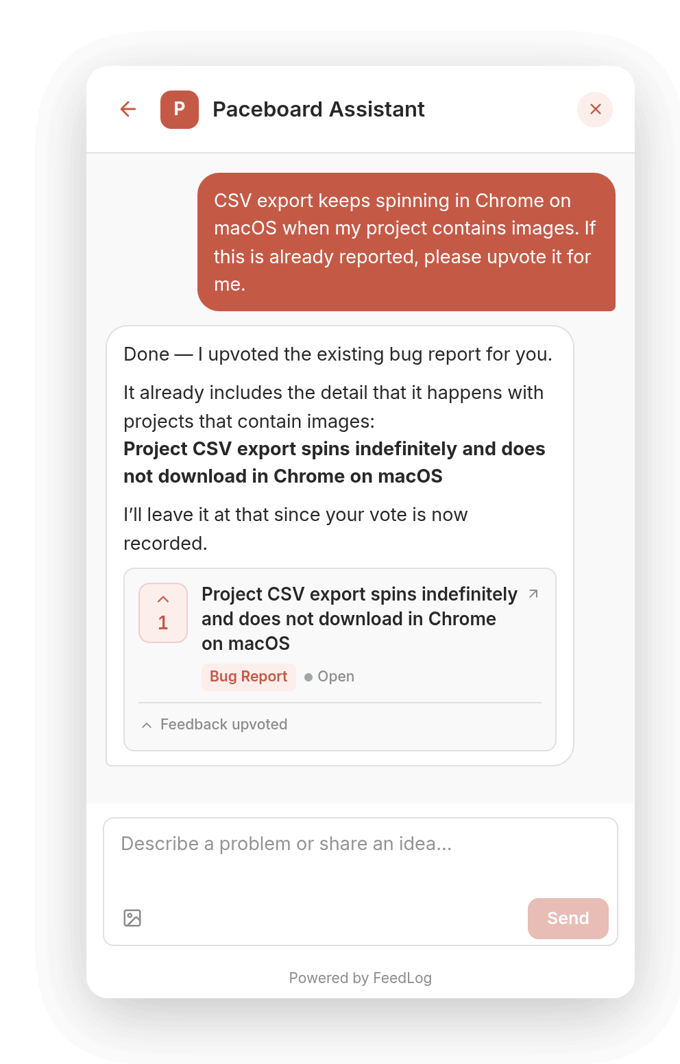 Agent finds the existing CSV export report and records a vote